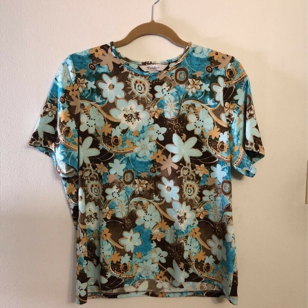 TanJay Womens T-Shirt Multicolor Brown Floral M